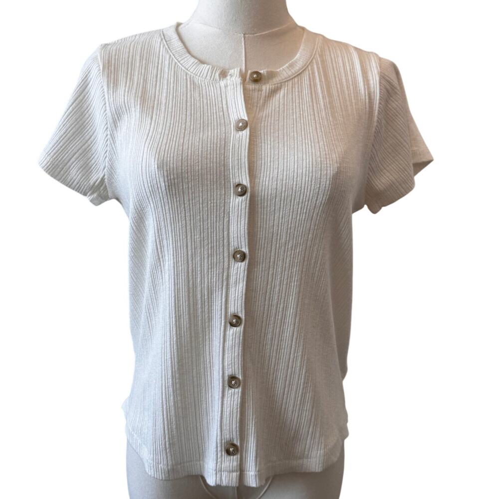 NWT Madewell Women's Lighthouse Pointelle Button-Front Slim Tee Size S - Picture 3 of 8